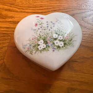 Vintage Ceramic Heart Shaped Floral Trinket Box